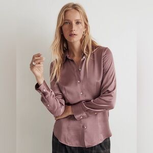 Madewell Darted Button-Up Shirt in Satin